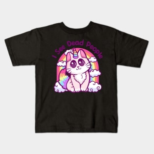 Killer Kitty with a Colorful Twist: Cute Dark Humor Cat Rainbow Death Kids T-Shirt